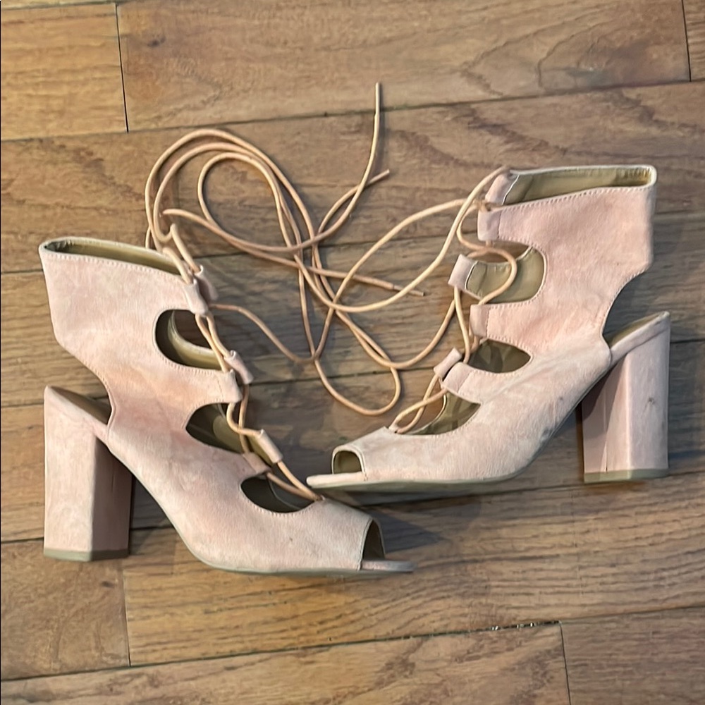 Qupid Pink Chunky Heel Sandals